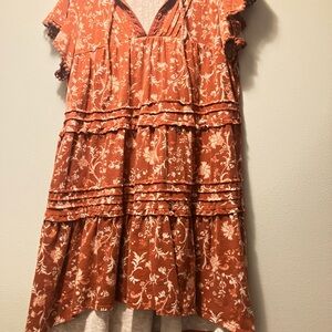 Knox Rose Red Flowy Dress - Rust Floral